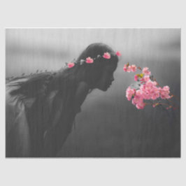 Papel tecidular com jovem moça e flores