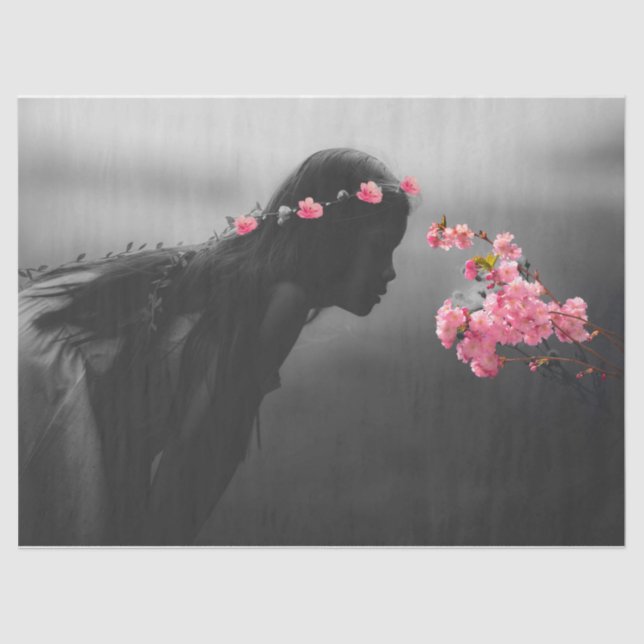 Papel tecidular com jovem moça e flores (Frente )