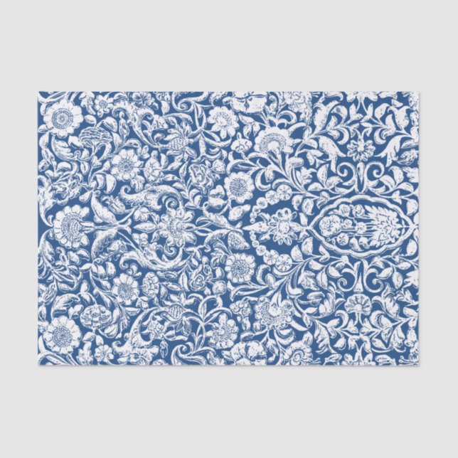 Papel tecidular Decoupage floral antiga azul branc (Frente )