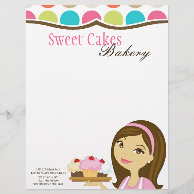 Papel Timbrado 8,5x11 Bakery Brunette Baker Cup Cakes Carta (Frente)
