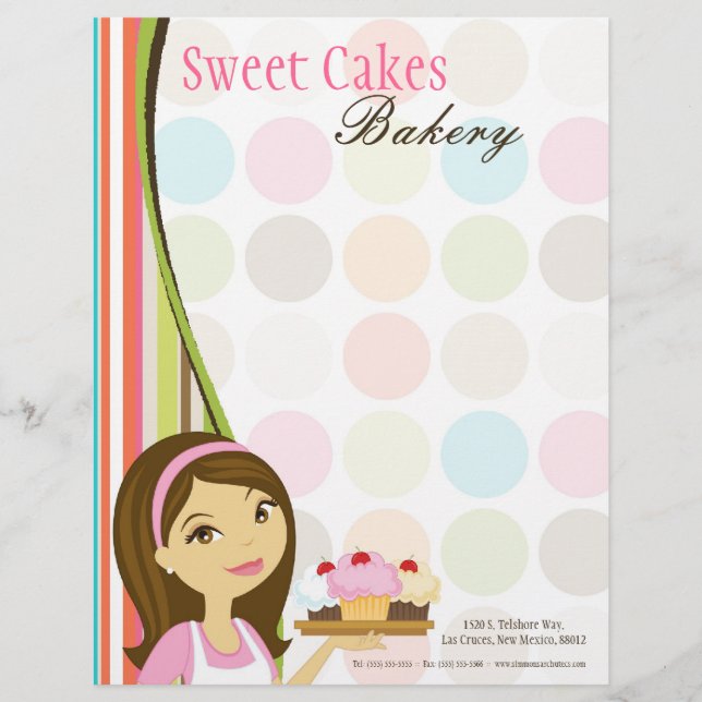 Papel Timbrado 8,5x11 Bakery Brunette Baker Cup Cakes Carta (Frente)