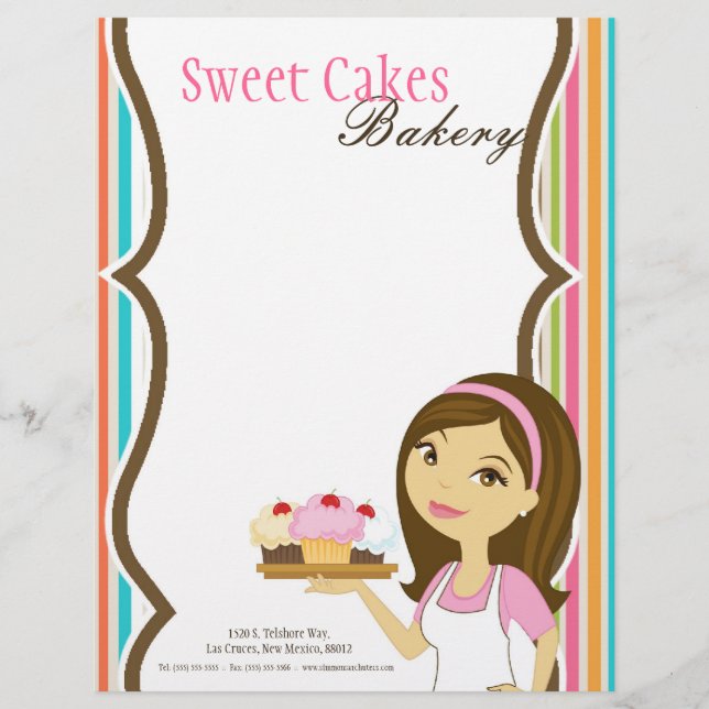 Papel Timbrado 8,5x11 Bakery Brunette Baker Cup Cakes Carta (Frente)