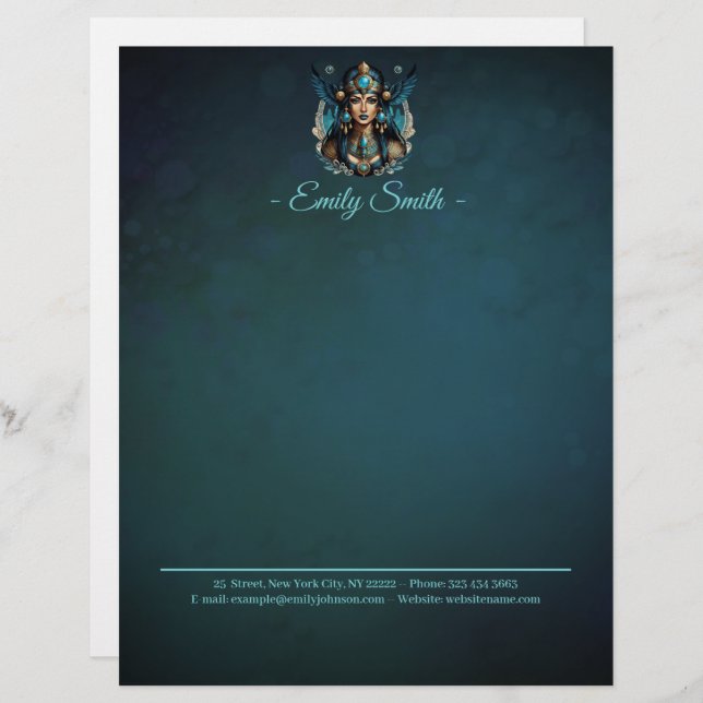 Papel Timbrado A deusa egípcia está em cor azul (Frente/Verso)