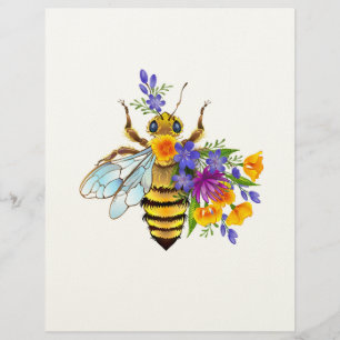 Papel Timbrado Abeja flor com plantas silvestres