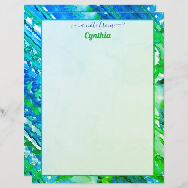 Papel Timbrado Abstrato Azul e Verde em Impressora (Frente/Verso)