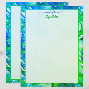 Papel Timbrado Abstrato Azul e Verde em Impressora Deixar