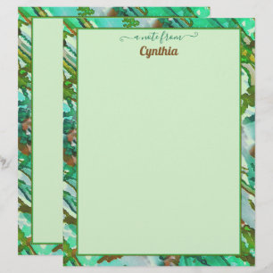 Papel Timbrado Abstrato de Aquarela Verde De Dois Lados Para Impr