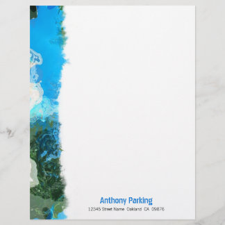 Papel Timbrado Abstrato Turquoise Ocean Blue & Seaweed Personaliz