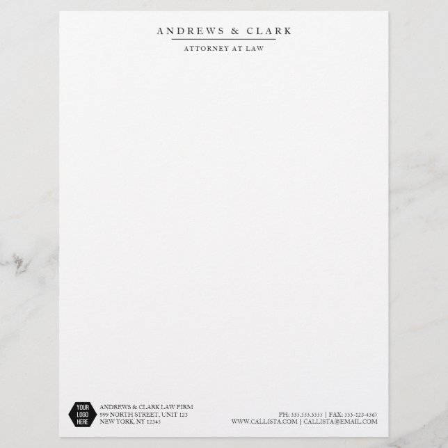 Papel Timbrado Advogado moderno minimalista de logotipo branco pr (Frente)