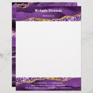 Papel Timbrado Agate Violet Dourado Glitter Modern Letterhead