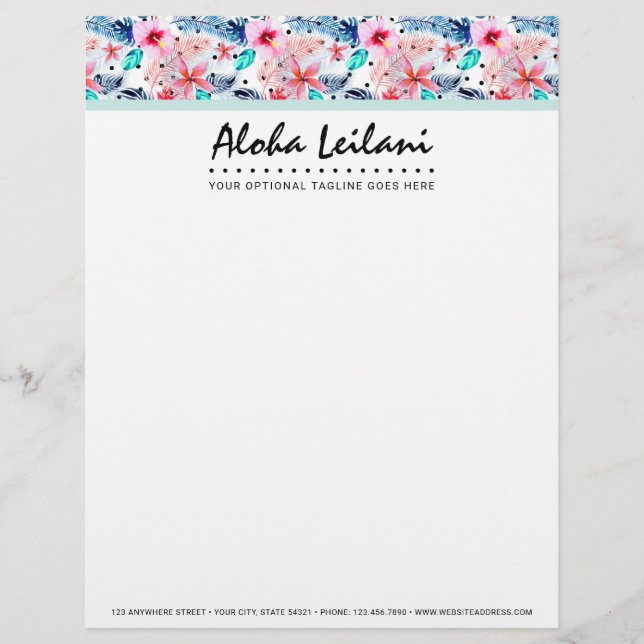 Papel Timbrado Aguarela havaiana tropical do hibiscus & da folha (Frente)