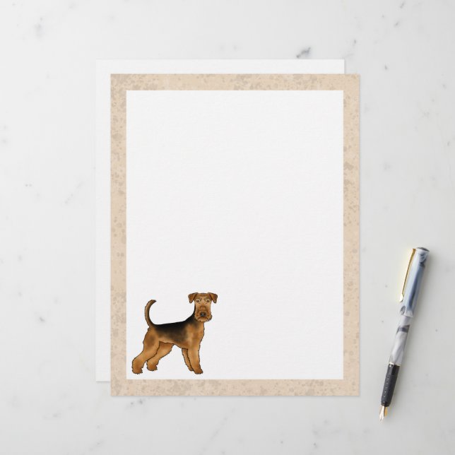 Papel Timbrado Airedale Terrier Cute Cartoon Dog Bingley Terrier (Frente/Verso In Situ)