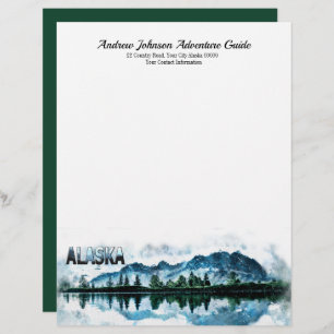 Papel Timbrado Alaska Mountain Watercolor Landscape Adventure