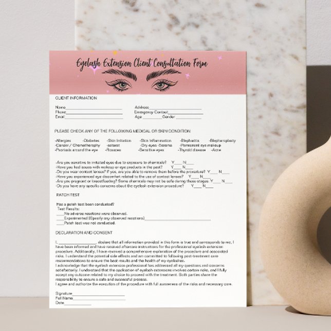 Papel Timbrado Alergia Teste de Lash Formulário de consentimento  (Allergy Patch Test Lash Consent Form Rose Gold Letterhead)