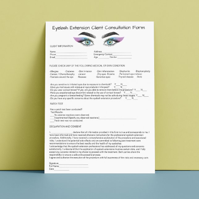 Papel Timbrado Alergia Teste Hológrafo Extensão Eyelash (Allergy Patch Test Holograph Eyelash Extension Letterhead)