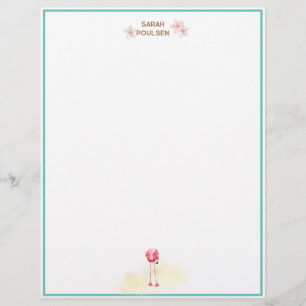 Papel Timbrado Aloha Watercolor Flamingo Plumeria