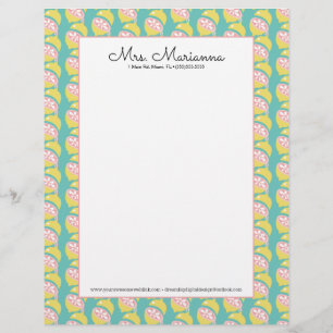 Papel Timbrado Amarelo Limão e Rosa Gotejando Padrão de Verão
