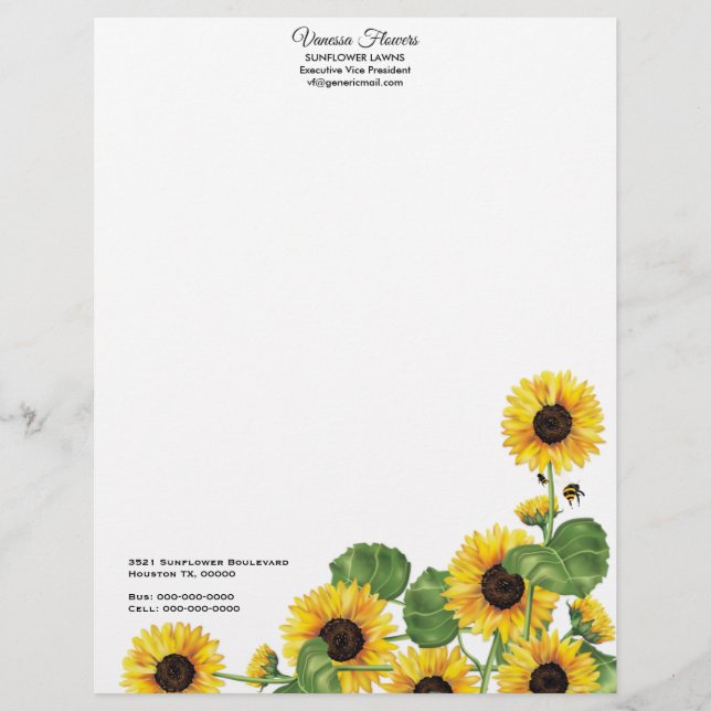 Papel Timbrado Amarelo Sunflower Country Floral (Frente)