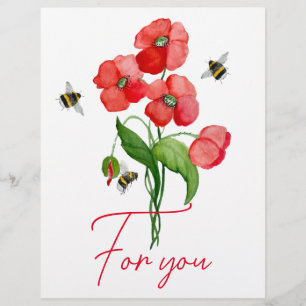 Papel Timbrado Amargo para escaravelho, flor de papoila e mamanga