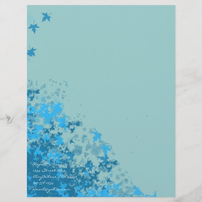 Papel Timbrado Aqua Blue Leaves Letthead (Frente)