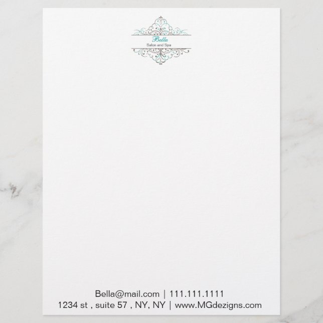 Papel Timbrado Aqua Flourish Personali Business Stationery (Frente)