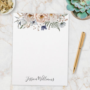 Papel Timbrado Aquarela Floral Personalizada Bege Azul Bonito
