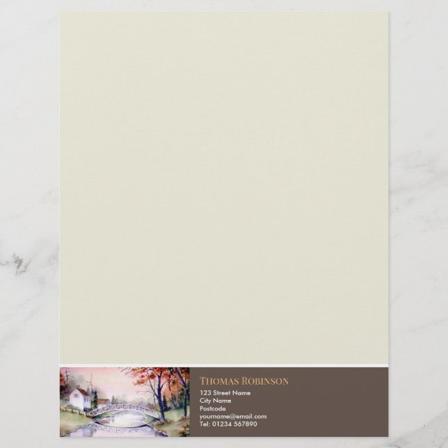 Papel Timbrado Arch Bridge New England Watercolor Painting (Frente)