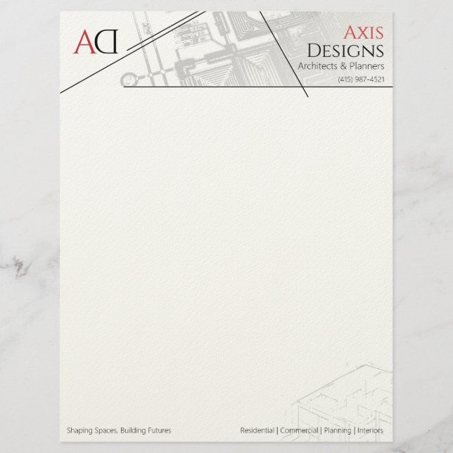 Papel Timbrado Arquiteto Minimalista Impressão Azul Branco (Frente)