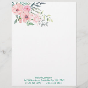 Papel Timbrado Arranjo Simples de Flores Rosa e Botânica