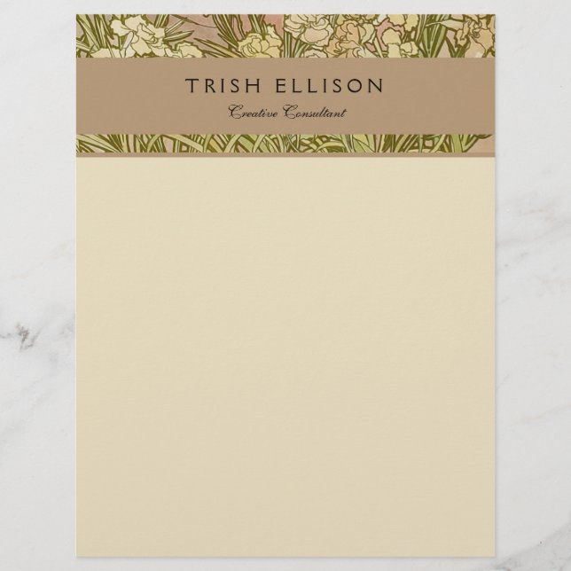 Papel Timbrado Art Nouveau Alfonse Mucha Floral (Frente)