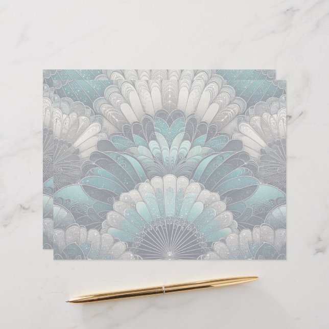 Papel Timbrado Art Nouveau Ventiladores Azuis e Prateados (Frente/Verso In Situ)