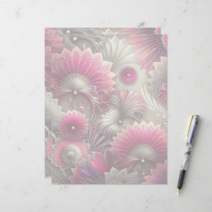 Papel Timbrado Art Nouveau Ventiladores rosa e prateados