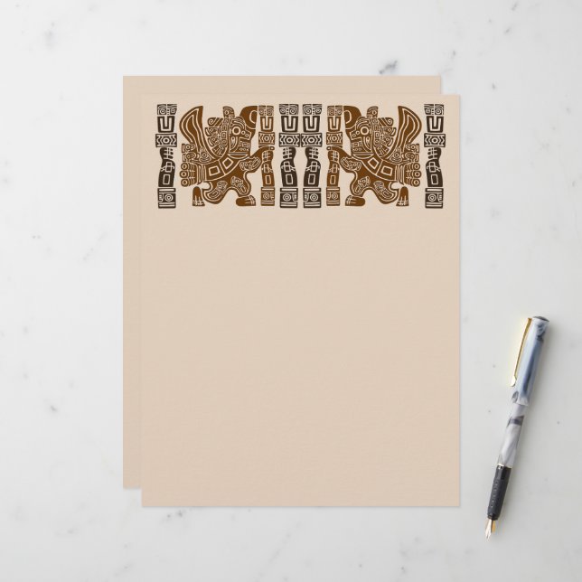 Papel Timbrado Arte Antiga Tribal do Guerreiro de Águia Asteca (Frente/Verso In Situ)