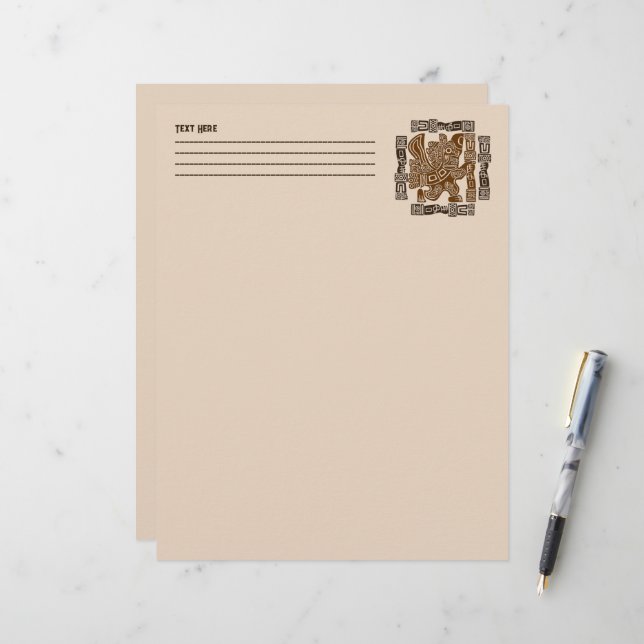 Papel Timbrado Arte Antiga Tribal do Guerreiro de Águia Asteca (Frente/Verso In Situ)