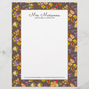Papel Timbrado Arte de Abelha em Aquarela Botânica Padrão Floral