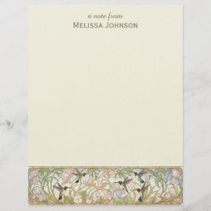 Papel Timbrado Arte Nova Beija-Flor Nome Personalizado
