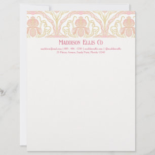 Papel Timbrado Arte Nova Floral Feminina Elegante Rosa
