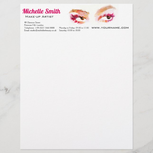 Papel Timbrado Artista de maquiagem de castanho-rosado-rosado (Frente)