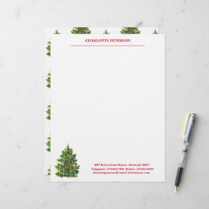 Papel Timbrado Árvore de Natal Vintage Nome Personalizado