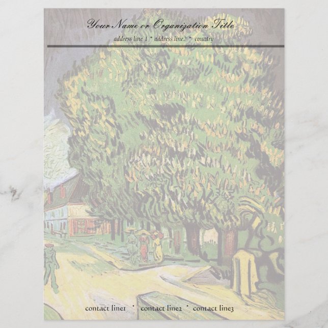 Papel Timbrado Árvores de castanha em Blossom, Vincent van Gogh. (Frente)