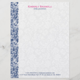 Papel Timbrado Azul Com Damascos Brancos