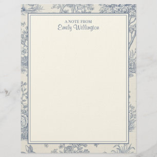 Papel Timbrado Azul e Branco Padrão Toile Floresta Personalizado