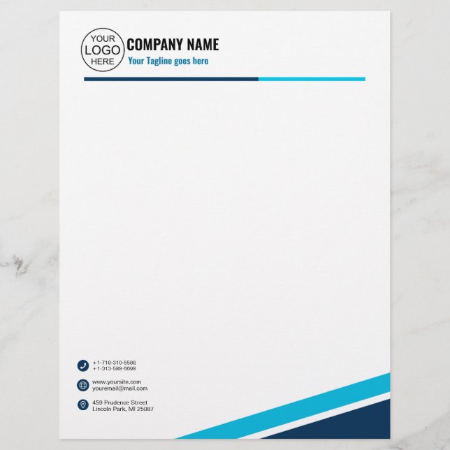 Papel Timbrado Azul elegante simples (Frente)
