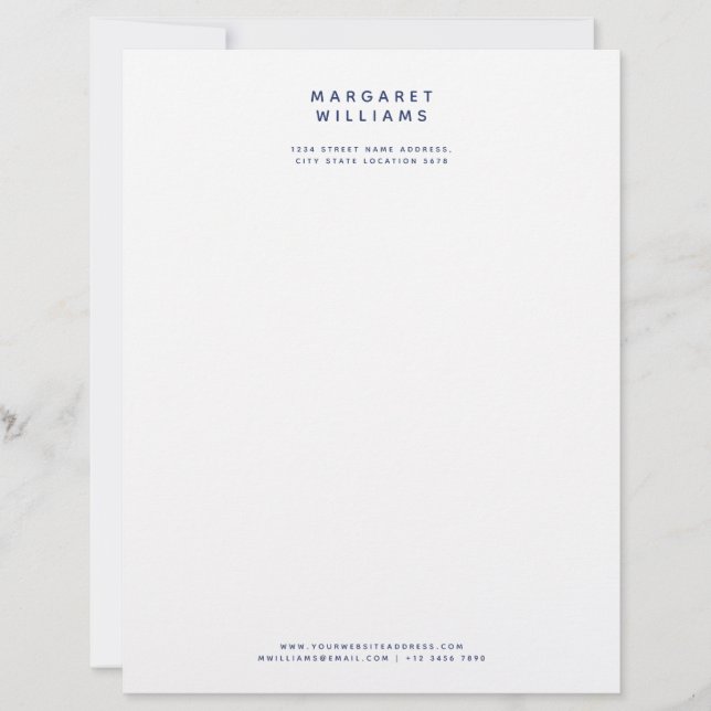 Papel Timbrado Azul Marinho Simples Moderno Minimalista Elegante  (Frente)