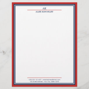 Papel Timbrado Azul Marinho Vermelho Monograma Nom