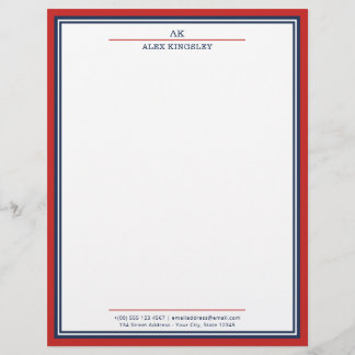 Papel Timbrado Azul Marinho Vermelho Monograma Nom