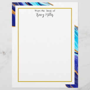 Papel Timbrado Azul Rico personalizado e mármore Dourado