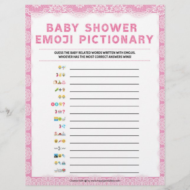 Papel Timbrado Baby Emoji Pictionary [Luxury Lace [Rosa] (Frente)