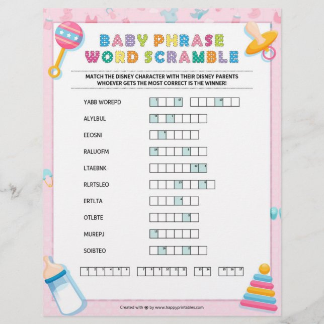 Papel Timbrado Baby Phrase Scramble [Baby Basics Pink] (Frente)