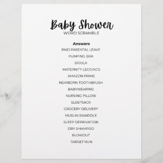 Papel Timbrado Baby Shower Word Scramble Answer Sheet